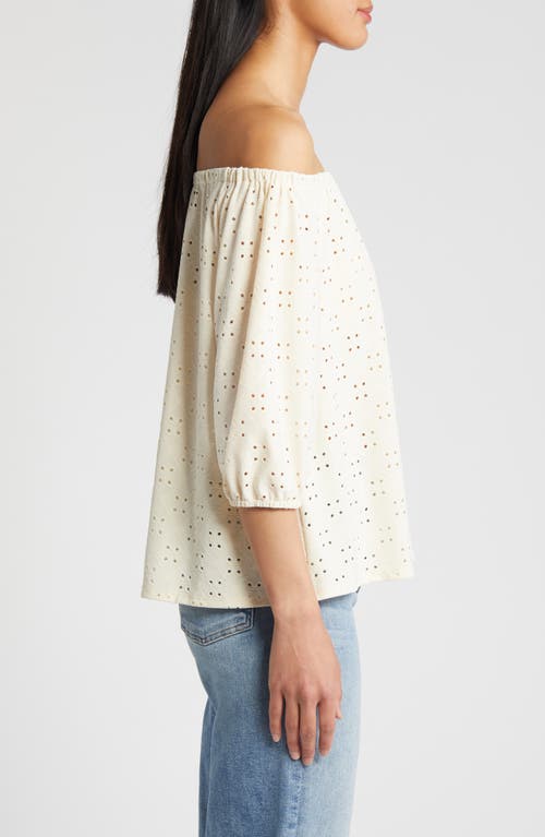 Shop Loveappella Eyelet Off The Shoulder Top In Cream