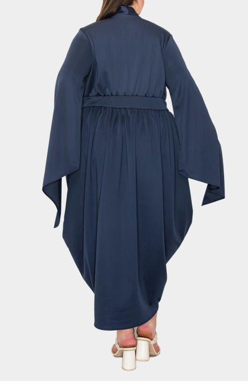 Shop L I V D Tina Cape Sleeve Tulip Hem Midi Dress In Navy