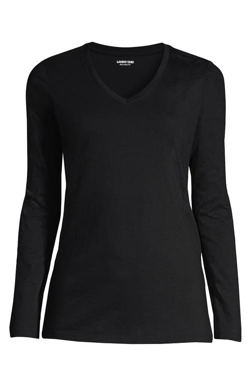 Lands' End Plus Size Relaxed Supima Cotton Long Sleeve V-neck T-shirt In Black