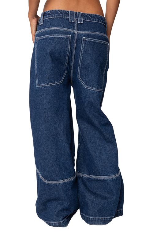 Shop Edikted Low Rise Super Wide Leg Jeans In Dark-blue