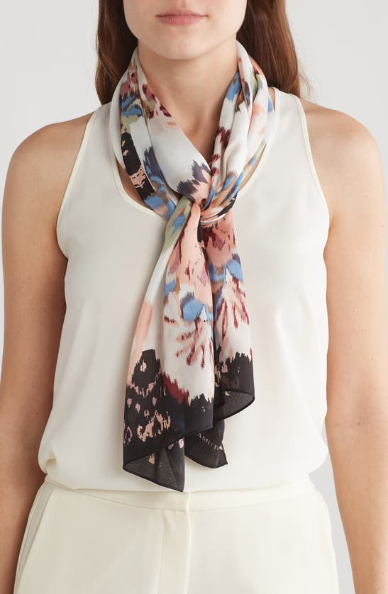 Shop Vince Camuto Ikat Floral Silk Oblong Scarf In Neutral