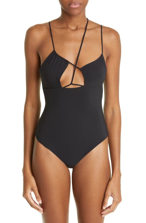 Nensi Dojaka Asymmetric Strappy One-Piece Swimsuit in Black