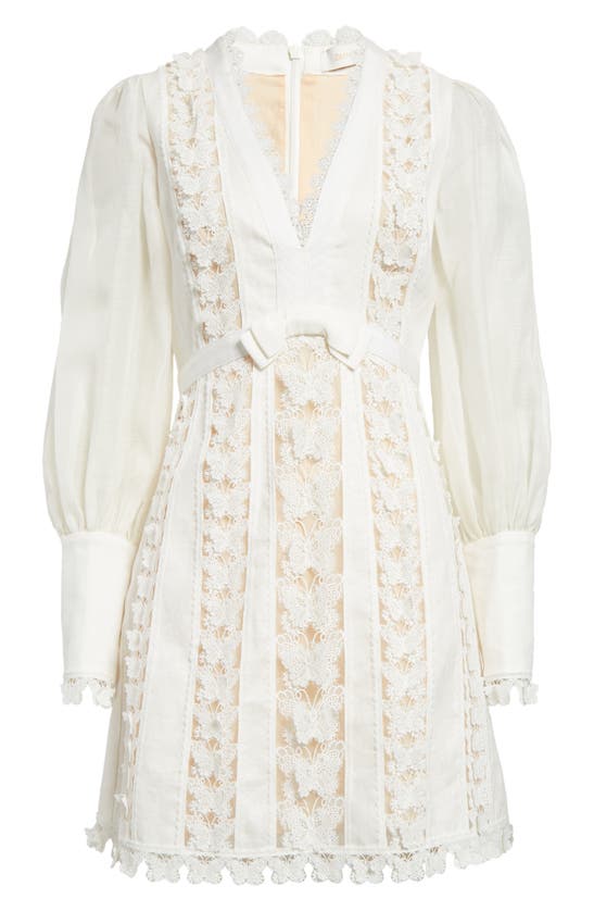 Shop Zimmermann Flutter Butterfly Lace Long Sleeve Linen Dress In Natural