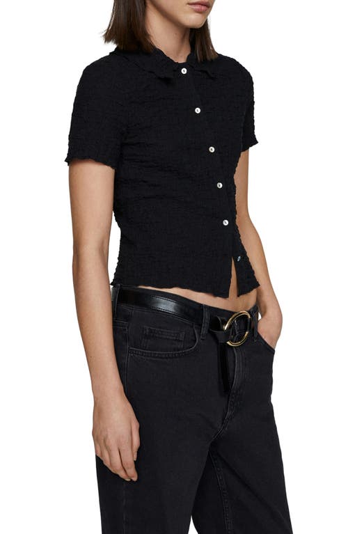 MANGO Fidela Textured Button-Up Shirt Black at Nordstrom,