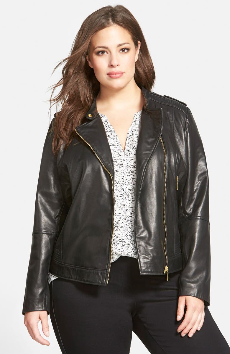 Bernardo Asymmetrical Zip Leather Moto Jacket (Plus Size) | Nordstrom