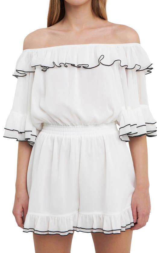 Endless Rose Ruffled Sleeve Romper In White/ Black