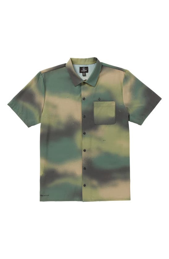 Shop Volcom Ridgestone Perforated Short Sleeve Stretch Button-up Shirt In Camouflage