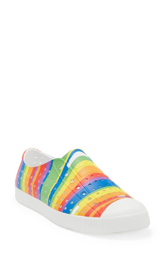 Native Shoes Kids' Jefferson Water Friendly Perforated Slip-on In Shell White/ Multi Stripe