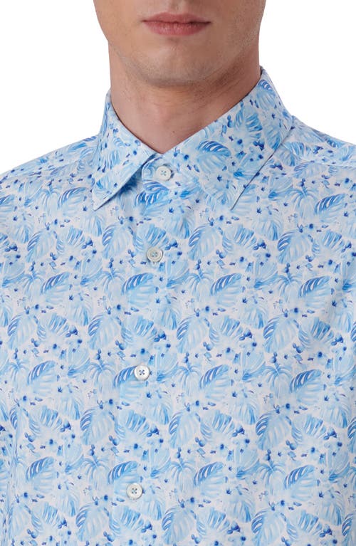 BUGATCHI BUGATCHI MILO OOOHCOTTON® LEAF PRINT SHORT SLEEVE BUTTON-UP SHIRT 