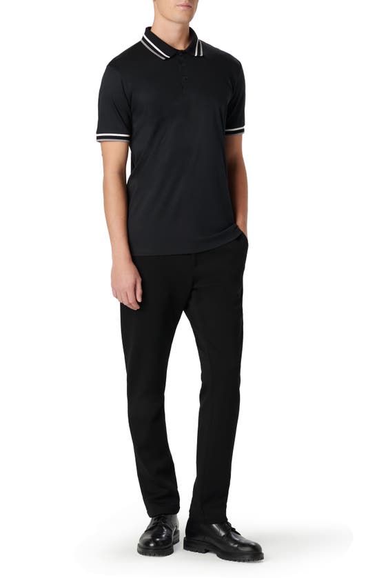 Shop Bugatchi Tipped Short Sleeve Cotton Polo In Black