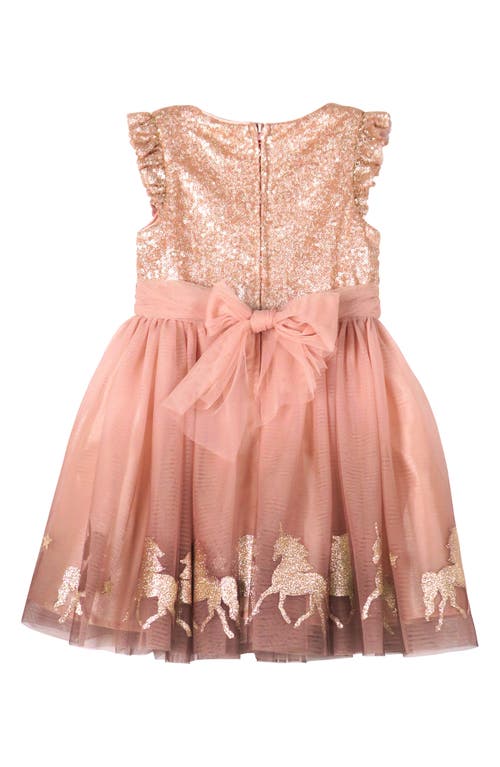 Shop Zunie Kids' Sequin Ruffle Party Dress In Mocha/blush