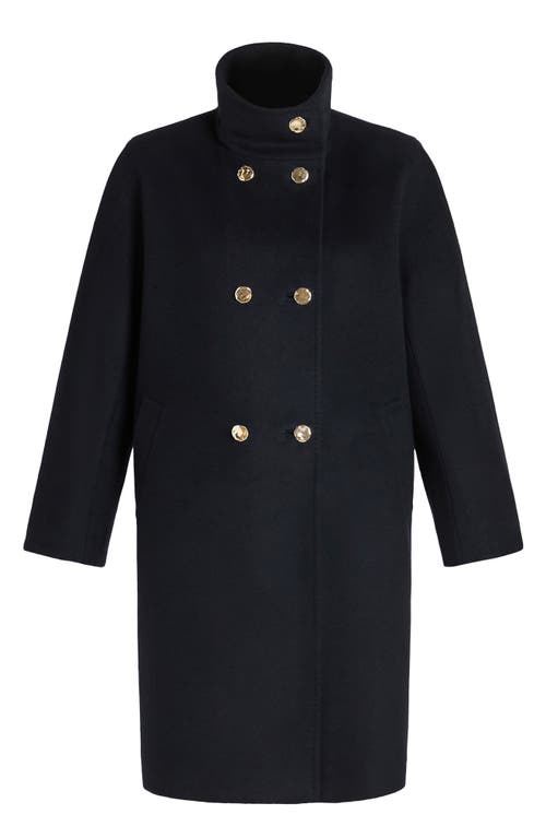 Shop Marina Rinaldi Baschi Double Breasted Wool Coat In Midnight Blue