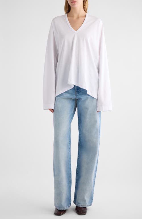 Shop Dries Van Noten Hena V-neck Long Sleeve Cotton T-shirt In White