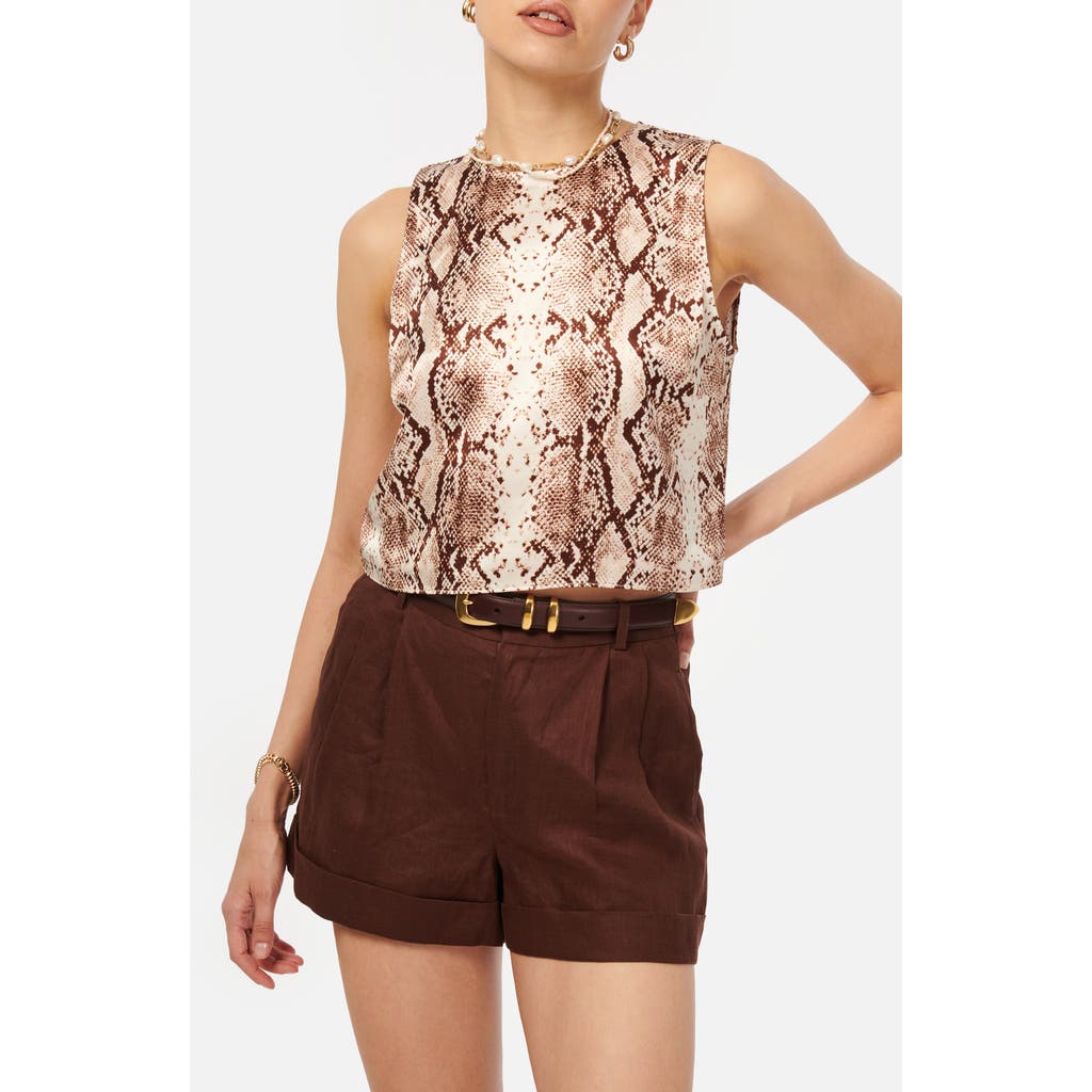 Cami Nyc Romilly Snakeskin Print Sleeveless Crop Top In Sand Snake