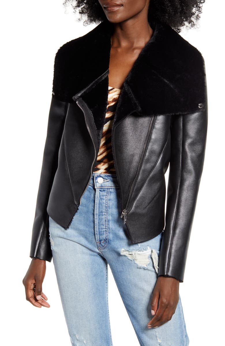 BLANKNYC Faux Leather & Faux Fur Moto Jacket | Nordstrom