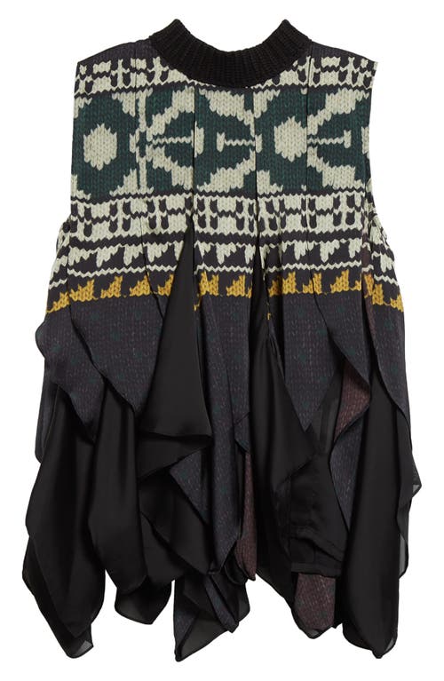 Shop Sacai Knit Pattern Top In Black Green