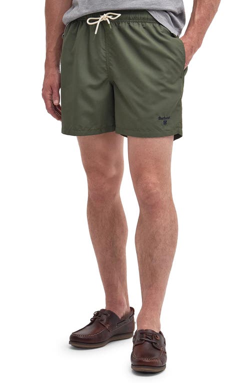 Barbour Staple Logo Embroidered Swim Trunks Olive at Nordstrom,