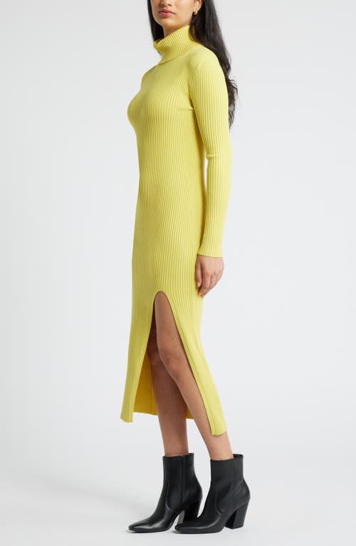 Shop Open Edit Rib Long Sleeve Turtleneck Sweater Dress In Yellow Celery