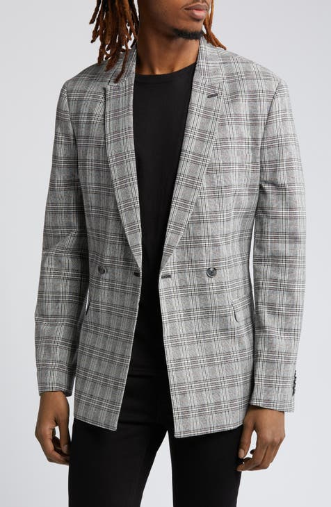 Skinny Check Cotton & Linen Suit Jacket