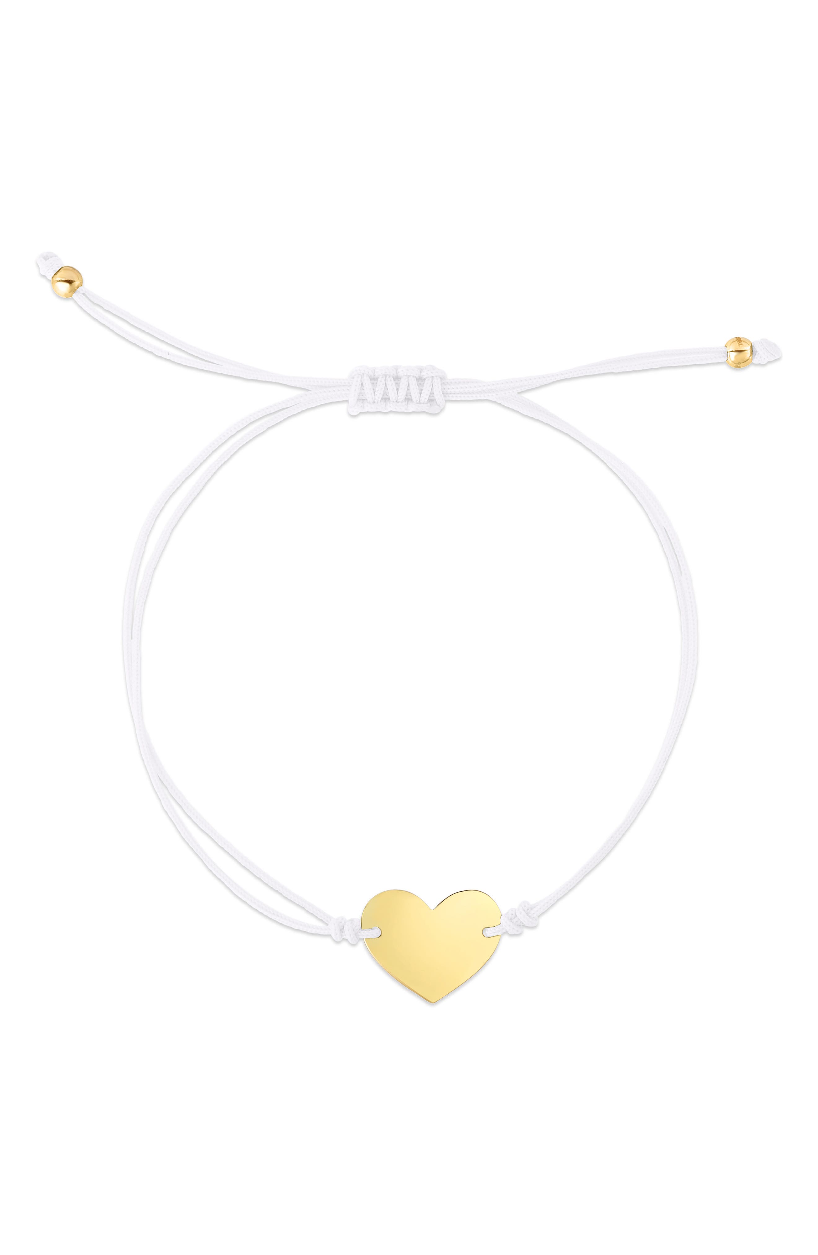 Karat Rush 14k Yellow Gold Heart Bracelet In Gold And White Cord