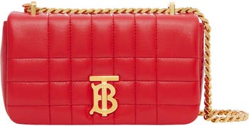 BURBERRY Small Lola Quilted Lambskin Crossbody Bag Primrose Red