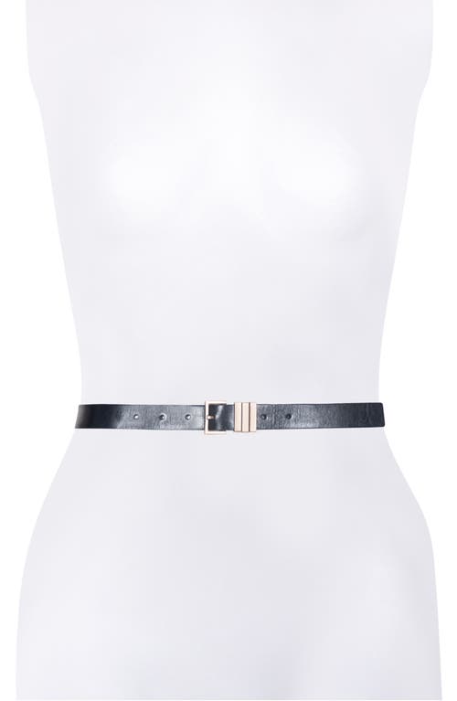 Allsaints Bronty Skinny Leather Belt In Black/warm Brass