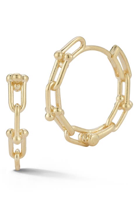 14K Yellow Gold Stirrup Link Hoop Earrings