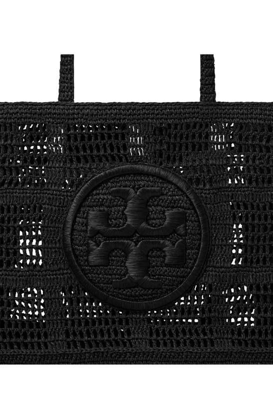 Tory Burch Ella Logo Embroidered Crochet Tote Bag In Black