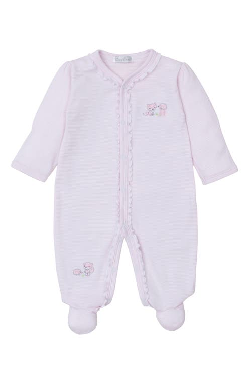 Kissy Embroidered Stripe Ruffle Pima Cotton Footie Pink at Nordstrom,