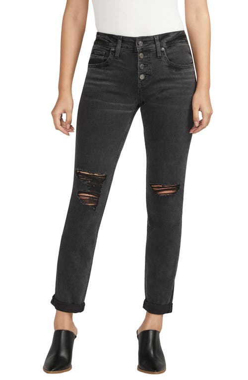 Silver Jeans Co. Mid Rise Slim Boyfriend Jeans in Black at Nordstrom, Size 25 29