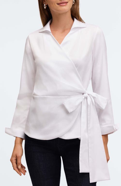 Foxcroft Salina Stretch Cotton Blend Wrap Shirt in White 