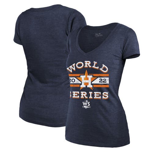 Women's Majestic Threads Navy Houston Astros 2022 World Series Modest V-Neck T-Shirt