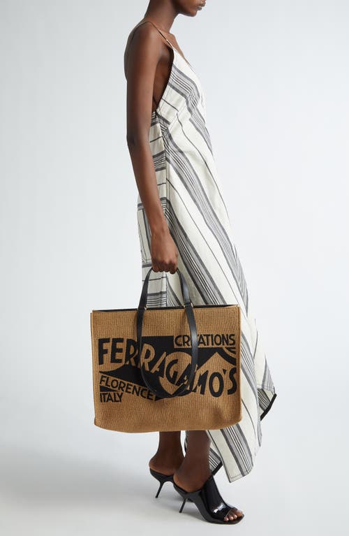 Shop Ferragamo Signature Canvas Tote In Brown/nero