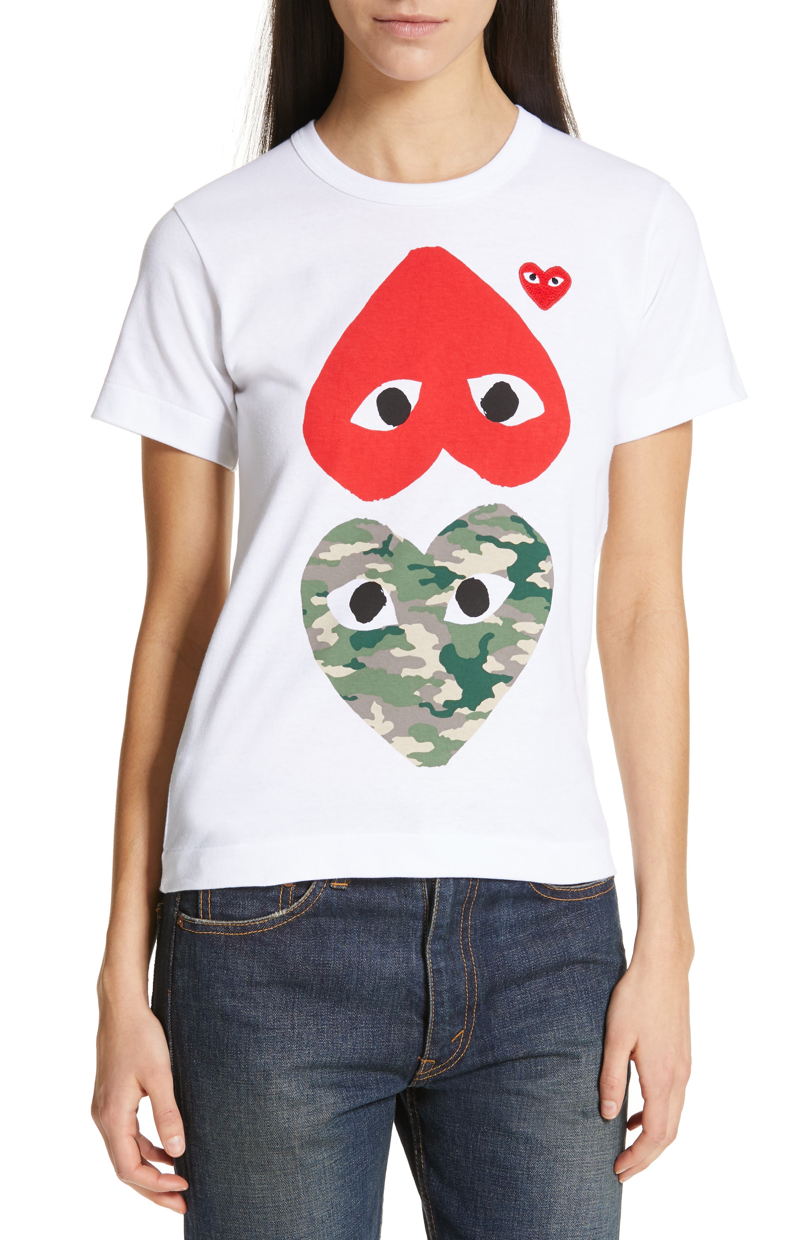 cdg camo heart t shirt