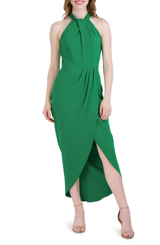 Julia Jordan Knot-neck Tulip-hem Midi Dress In Green