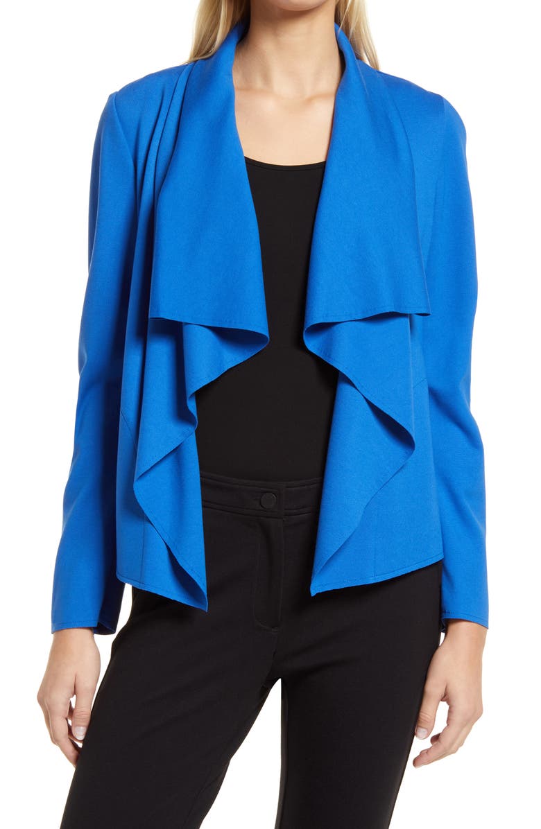 ANNE KLEIN Serenity Drape Front Jacket, Main, color, DK AZURE
