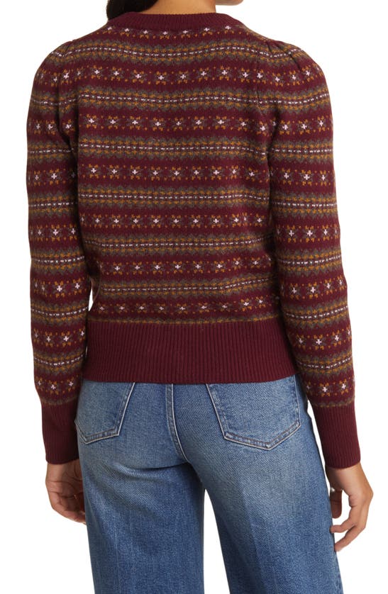 Faherty Highland Fair Isle Puff Sleeve Sweater In Maroon Multi