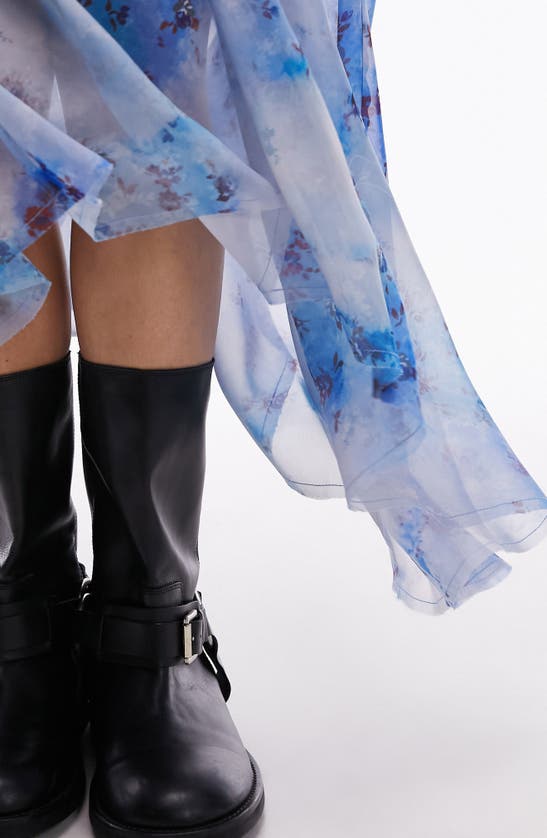 Shop Topshop Floral Asymmetric Chiffon Skirt In Light Blue