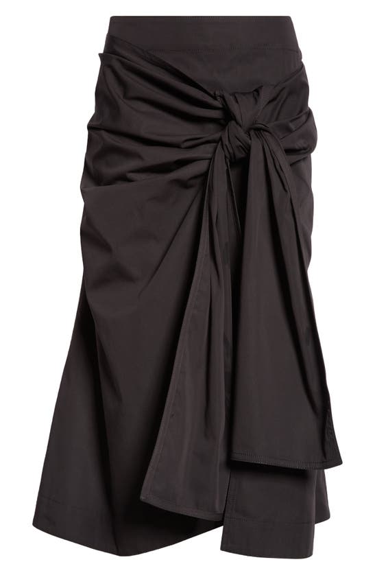 Shop Bottega Veneta Knotted Cotton Poplin Midi Skirt In Off Black