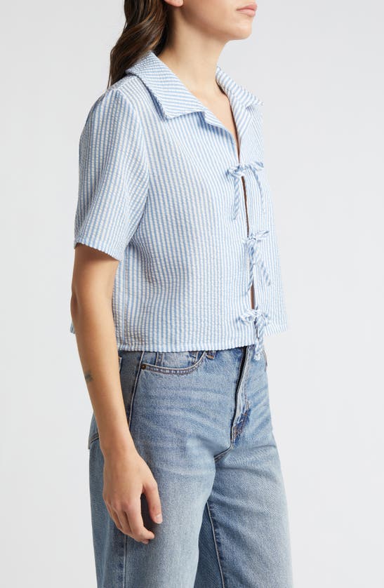 Shop Noisy May Luna Tie Front Crop Shirt In Bright White Stripesallure