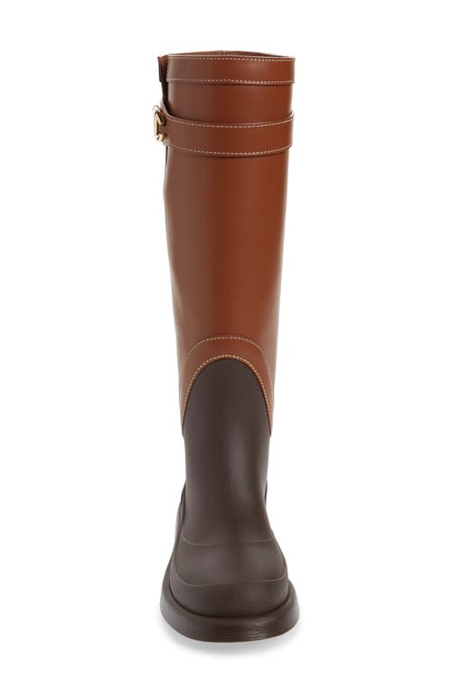 Shop Valentino Garavani Vlogo Knee High Rain Boot In Tobacco/fondant