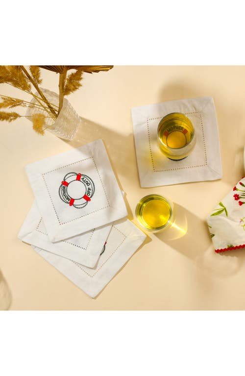 Tiramisu Set Of 4 Embroidered Coasters In White/life Preserver