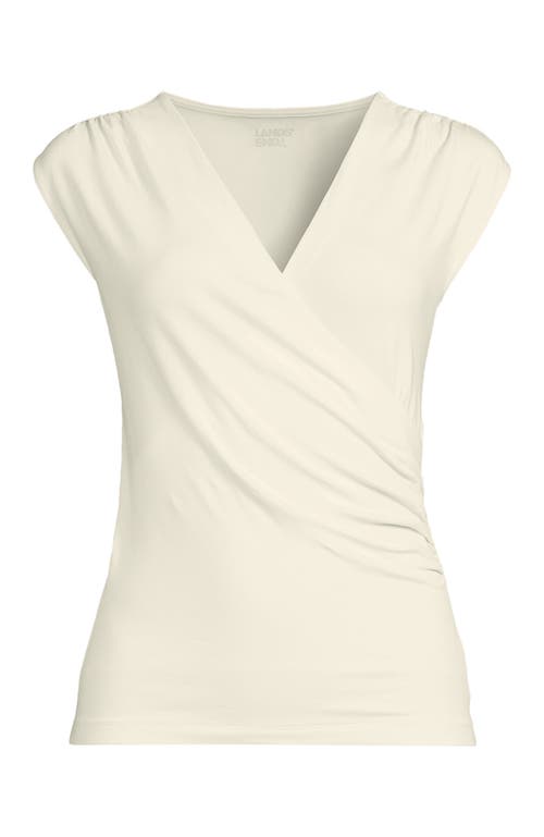 Shop Lands' End Lightweight Jersey Wrap Front Top In Fresh Ivory