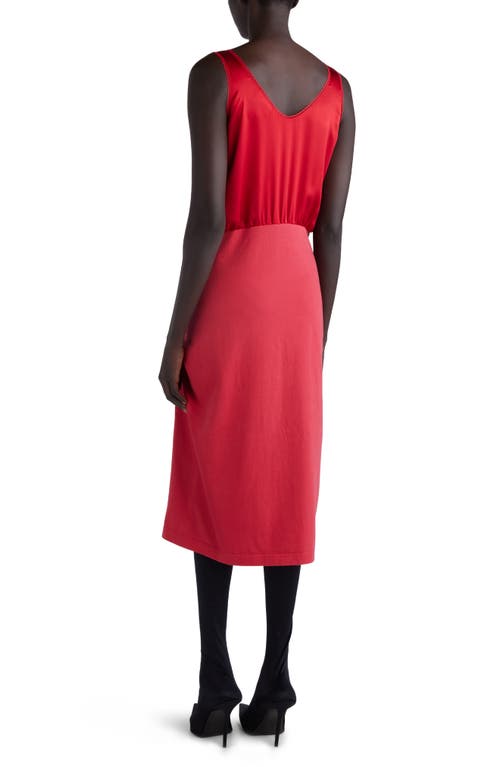 Shop Balenciaga Hybrid Mixed Media Tie Waist Silk & Cotton Dress In Lipstick Red