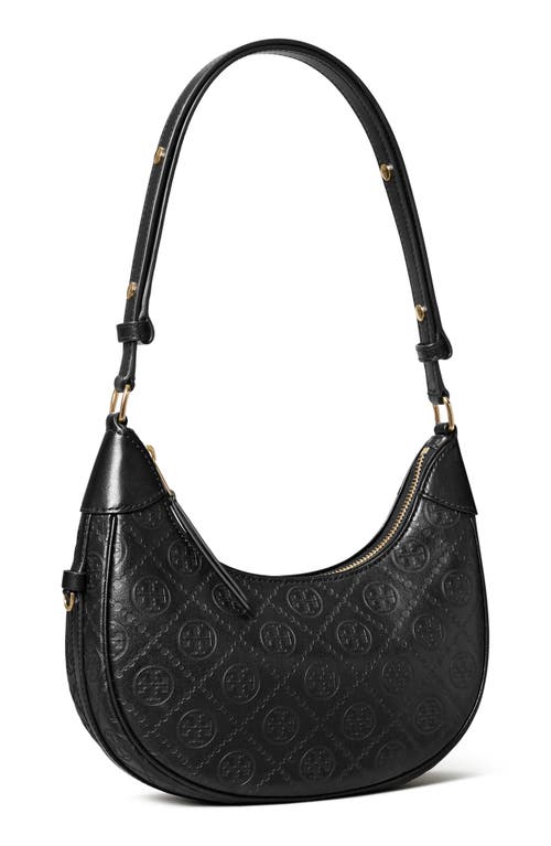 Shop Tory Burch T-monogram Embossed Crescent Shoulder Bag In Black