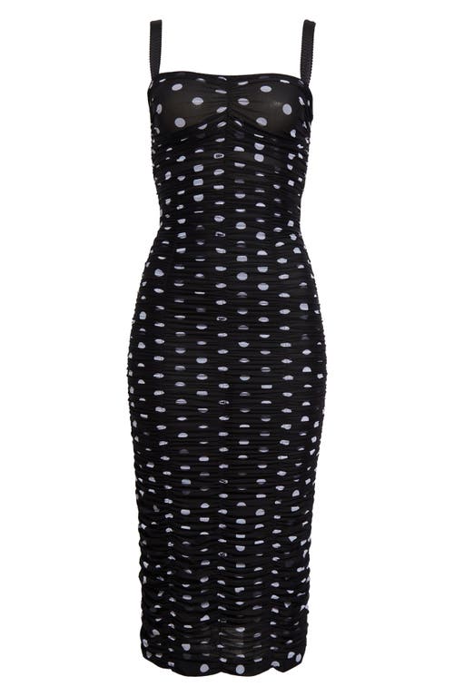 Shop Dolce & Gabbana Dolce&gabbana Polka Dot Ruched Tulle Midi Dress In Hnzrw Pois Med 1 5 F.nero