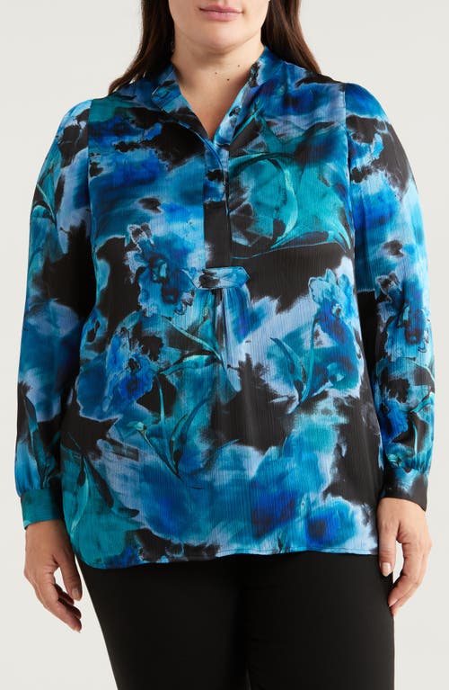 Shop Anne Klein Abstract Floral Textured Tunic In Anne Black Multi