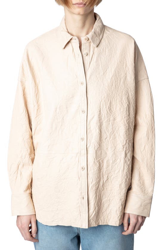 Zadig & Voltaire Tamara Textured Lambskin Leather Shirt In Poudre