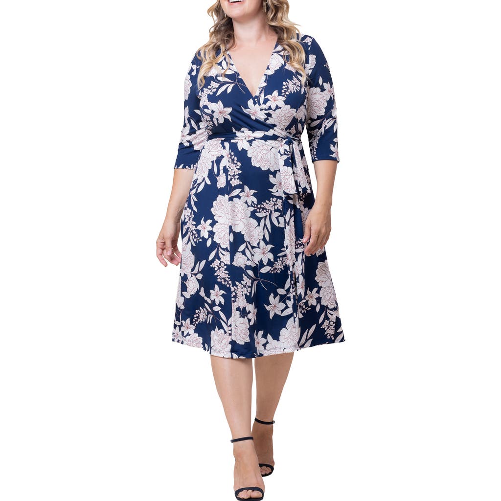 Kiyonna Signature A-line Wrap Dress In Lily And Peony Print