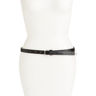 Allsaints Croc Embossed Leather Skinny Belt, Black